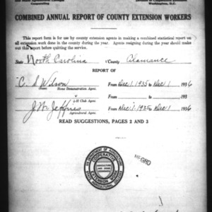 Annual Report of County Extension Workers, African American, Alamance County, NC