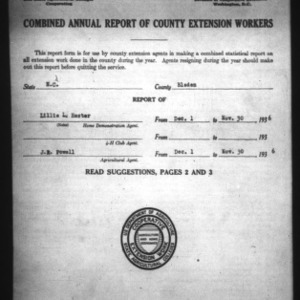 Annual Report of County Extension Workers, Bladen County, NC