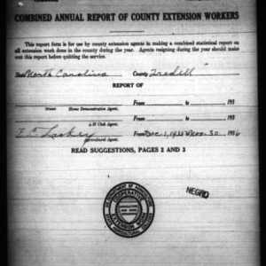 Combined Annual Report of County Extension Workers, African American, Iredell County, NC