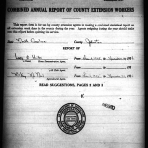 Combined Annual Report of County Extension Workers, African American, Johnston County, NC