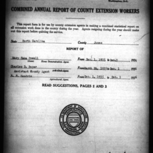 Combined Annual Report of County Extension Workers, Jones County, NC