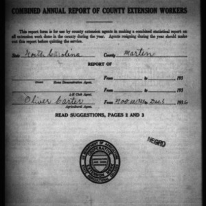 Combined Annual Report of County Extension Workers, African American, Martin County, NC