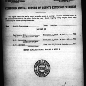 Combined Annual Report of County Extension Workers, Pender County, NC