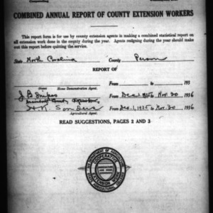 Combined Annual Report of County Extension Workers, Person County, NC