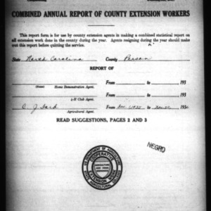 Combined Annual Report of County Extension Workers, African American, Person County, NC