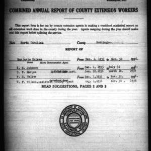 Combined Annual Report of County Extension Workers, Rockingham County, NC