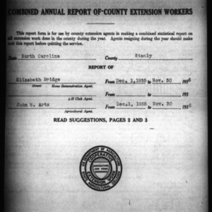 Combined Annual Report of County Extension Workers, Stanly County, NC