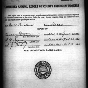 Combined Annual Report of County Extension Workers, Stokes County, NC