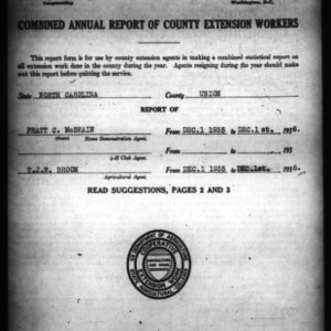 Combined Annual Report of County Extension Workers, Union County, NC