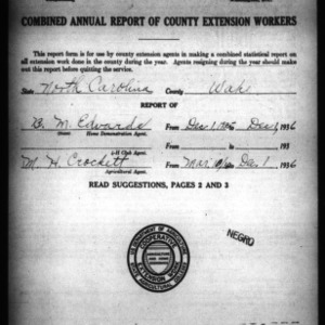 Combined Annual Report of County Extension Workers, African American, Wake County, NC