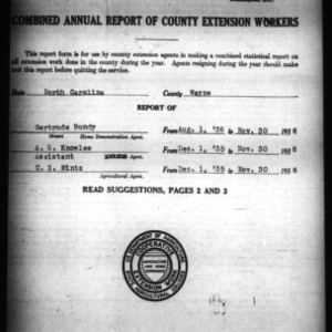 Combined Annual Report of County Extension Workers, Wayne County, NC