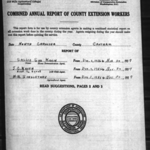Combined Annual Report of County Extension Workers, Chatham County, NC