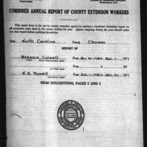 Combined Annual Report of County Extension Workers, Chowan County, NC