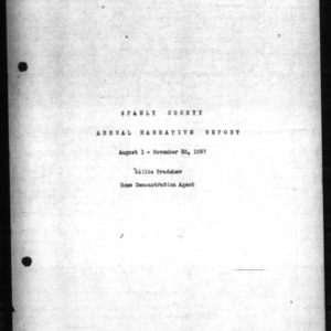 County Home Demonstration Agent and 4-H Club Narrative Reports, Stanly County, NC, August to November, 1937