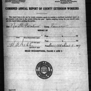 Combined Annual Report of County Extension Workers, African American, Vance County, NC