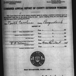 Combined Annual Report of County Extension Workers, African American, Pasquotank County, NC