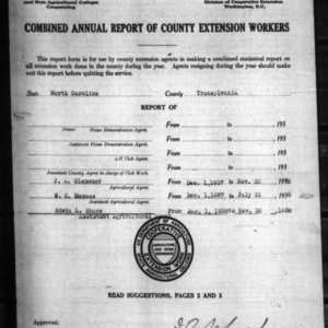 Combined Annual Report of County Extension Workers, Transylvania County, NC