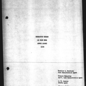 Annual Narrative Report of 4-H Club Work, Anson County, NC, 1939