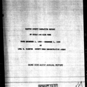 County Home Demonstration Agent Annual Narrative Report of Girls 4-H Club Work, Martin County, NC, 1939