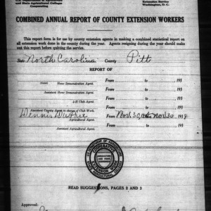 Combined Annual Report of County Extension Workers, African American, Pitt County, NC