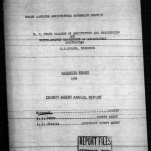 County Extension Agent Annual Narrative Report, Richmond County, NC, 1939