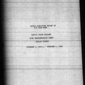 Annual Narrative Report of 4-H Club Work, Duplin County, NC, 1940