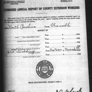 Combined Annual Report of County Extension Workers, African American, Granville County, NC