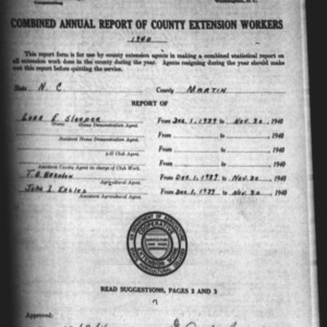 Combined Annual Report of County Extension Workers, Martin County, NC
