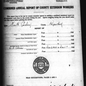 Combined Annual Report of County Extension Workers, African American, Pasquotank County, NC