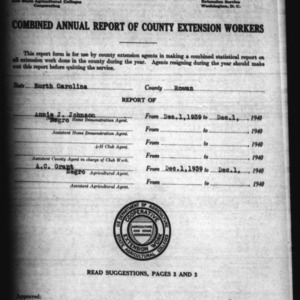 Combined Annual Report of County Extension Workers, African American, Rowan County, NC