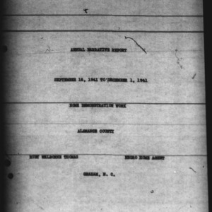 County Home Demonstration Agent Narrative Report, Alamance County, NC, September to December, 1941