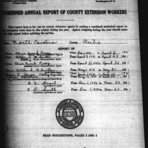Combined Annual Narrative Report of County Extension Workers, Bertie County, NC
