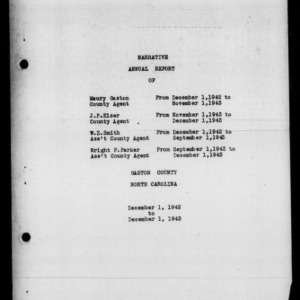 Annual Narrative Report of Extension Work, Gaston County, NC, 1943
