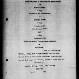 Narrative Summary of Extension Work Among African Americans of Granville County, NC, 1943