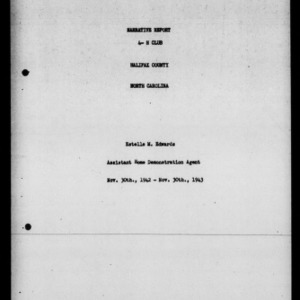 Annual Narrative Report of 4-H Club Work, Halifax County, NC, 1943