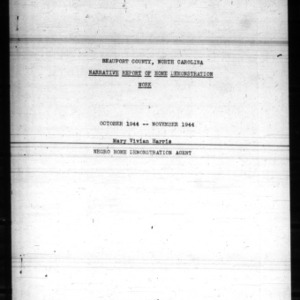 Narrative Report of Home Demonstration Work, Beaufort County, NC, October to November, 1944