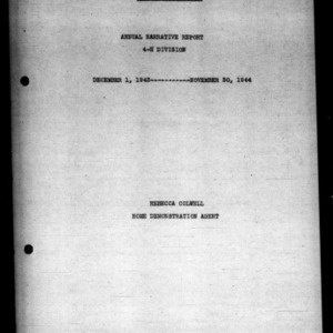 Annual Narrative Report of 4-H Division, Chowan County, NC, 1944