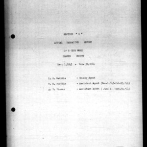 Annual Narrative Report Section "B": 4-H Club Work; and Section "C": 4-H Club Agenda, Craven County, NC, 1944