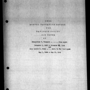 Annual Narrative Report for 4-H Clubs, Davidson County, NC, 1944