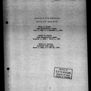 Annual Narrative Report of Home Demonstration Work, Duplin County, NC, 1944