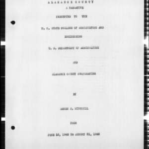 Narrative Report of Home Demonstration Work, Alamance County, NC, June to August, 1946