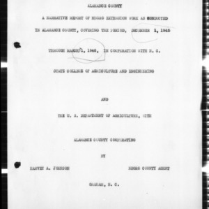 Annual Narrative Report of Extension Work, African American, Alamance County, NC