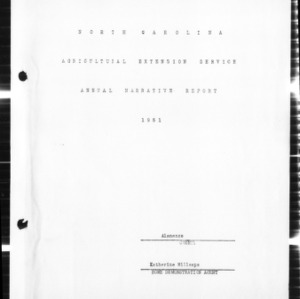 Annual Narrative Report of Home Demonstration Work, Alamance County, NC, 1951