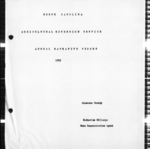 Annual Narrative Report of Home Demonstration Work, Alamance County, NC, 1952