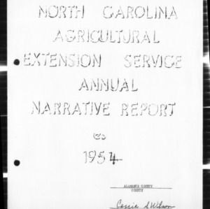 Home Demonstration Service Annual Narrative Report, Alamance County, NC, 1954