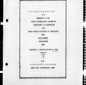 Annual Narrative Report of Home Demonstration Work of Anson County, NC