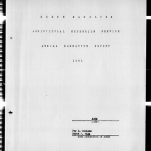 Annual Narrative Report of Home Demonstration Work of Ashe County, NC
