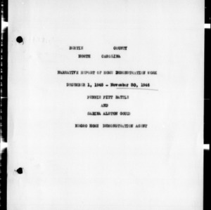 Annual Narrative Report of Home Demonstration Work of Bertie County, NC