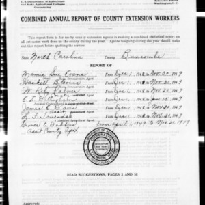 Combined Annual Report of County Extension Workers, Buncombe County, NC