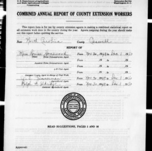 Combined Annual Report of County Extension Workers, Caswell County, NC